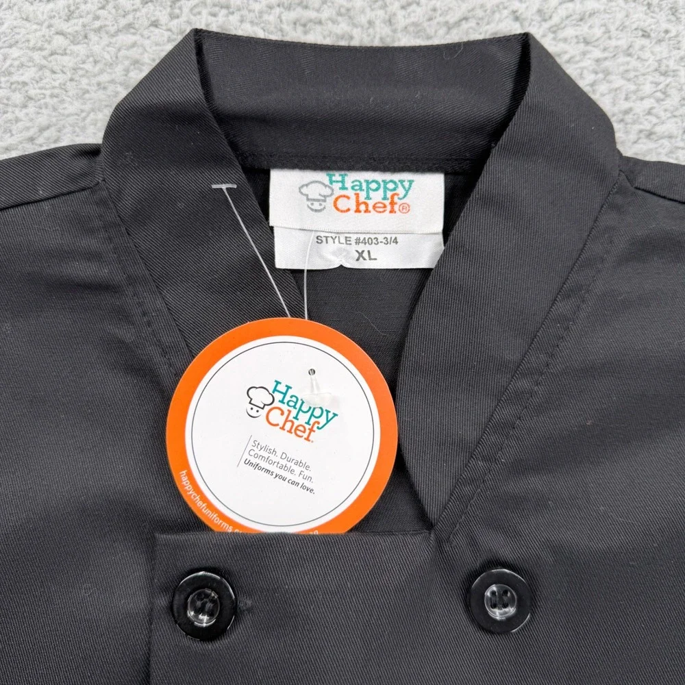 HAPPY‎ CHEF 3/4 Long Sleeve Coat Style # 403 Men's Large Black New Buttons